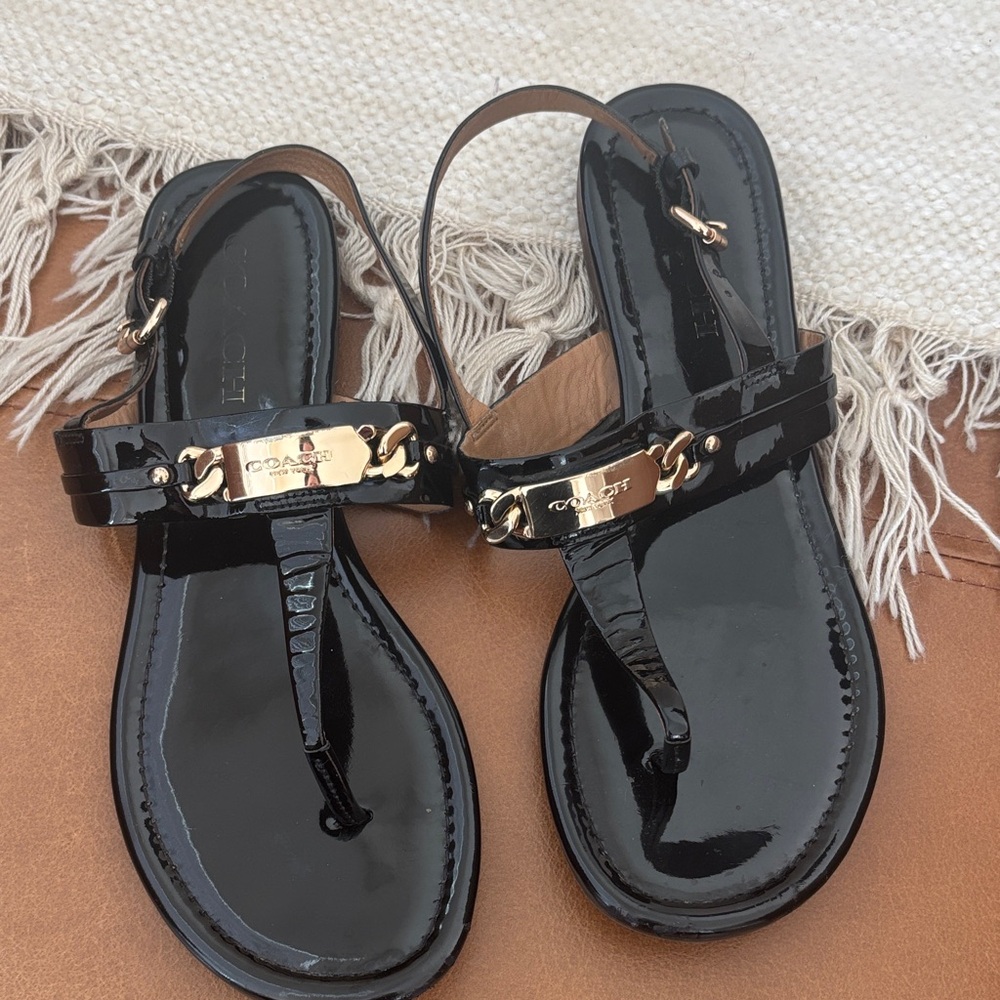 Coach Black Patent Leather Sandals